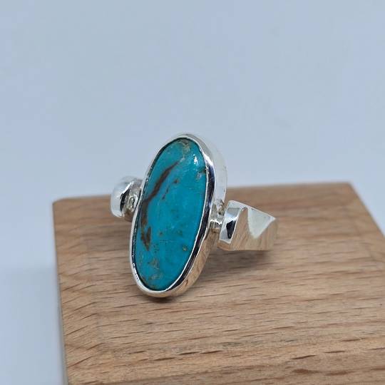 Silver elongated oval turquoise ring