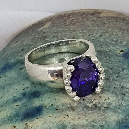 Silver ring with deep purple stone - made in NZ
