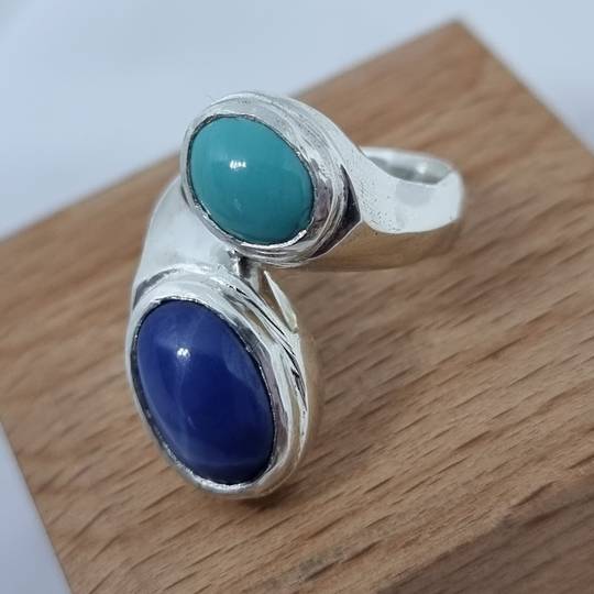 Turquoise and blue gemstone silver ring