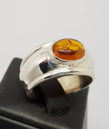 Sterling silver, wide band amber ring