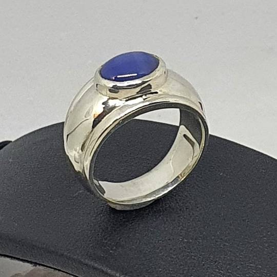 Sterling silver, wide band blue gemstone ring
