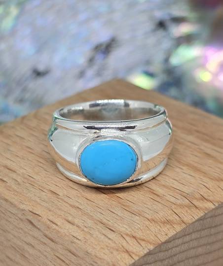 Sterling silver, wide band turquoise ring