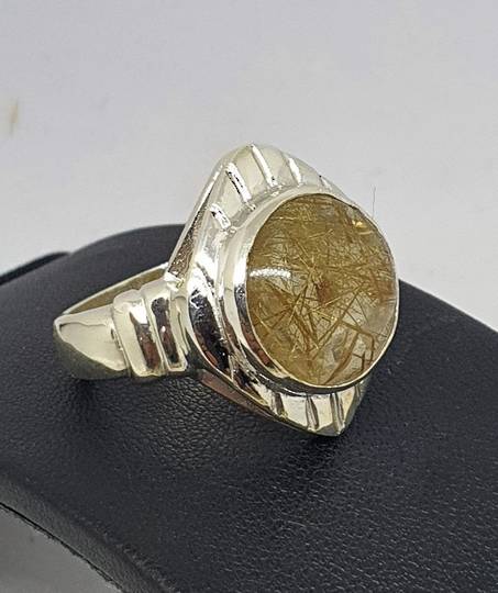 Sterling silver designer ring with large rutilated quartz