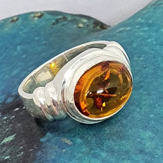 Silver amber ring , made in New Zealand