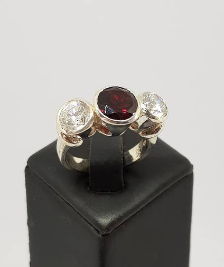 Silver ring with garnet and cz gemstones - made in NZ