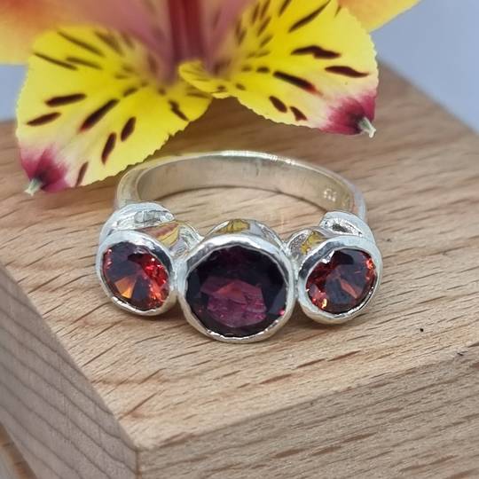 Sterling silver red gemstone ring - made in NZ