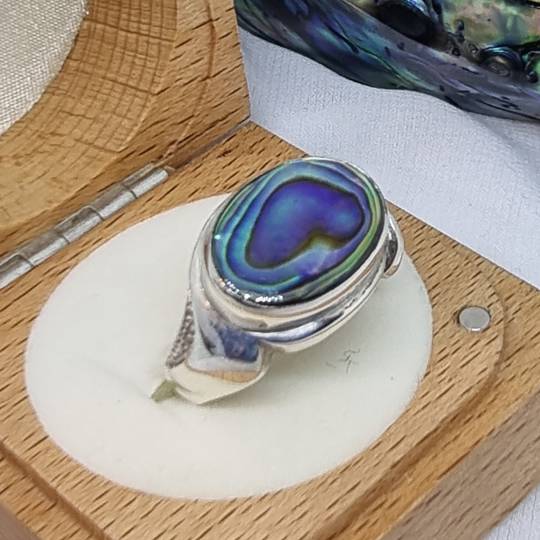 Large oval NZ paua shell silver ring