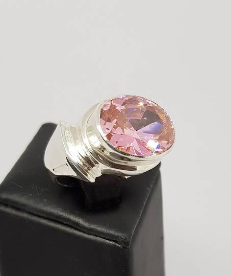 Sterling silver ring with large pink gemstone