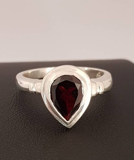 Silver ring with teardrop garnet gemstone - made in NZ