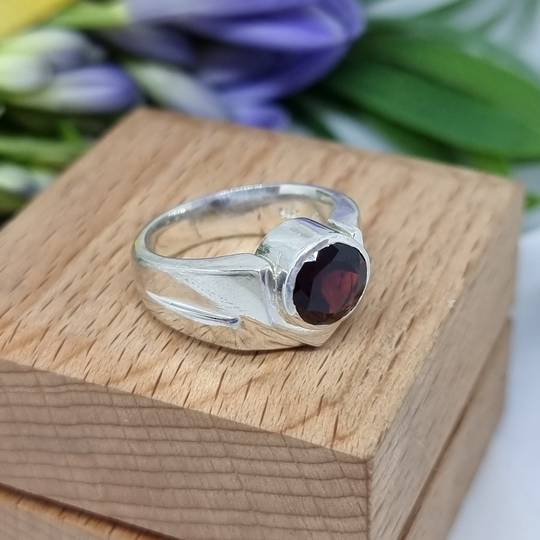 Silver ring with sparkling red gemstone - made in NZ