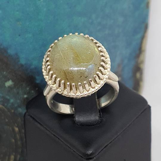 Large oval labradorite sterling silver ring