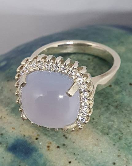 Sterling silver milky blue chalcedony ring