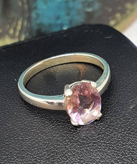 Silver pink fluorite ring