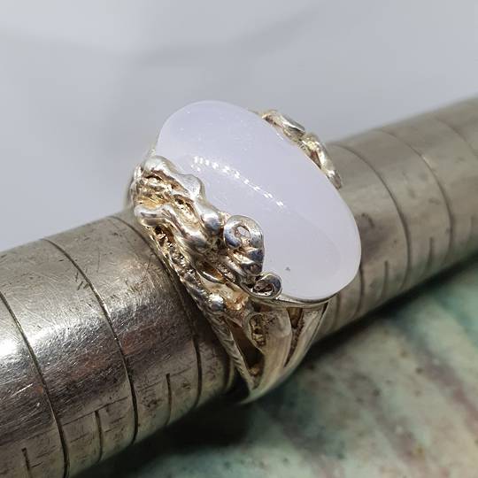 Sterling silver milky blue chalcedony ring