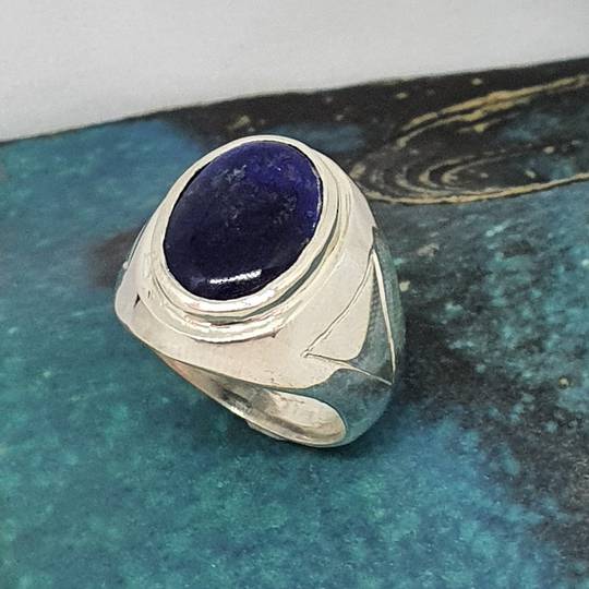 Chunky silver oval lapis lazuli ring - made in NZ