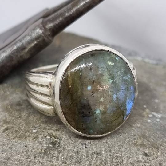 Sterling silver labradorite gemstone ring, made in NZ