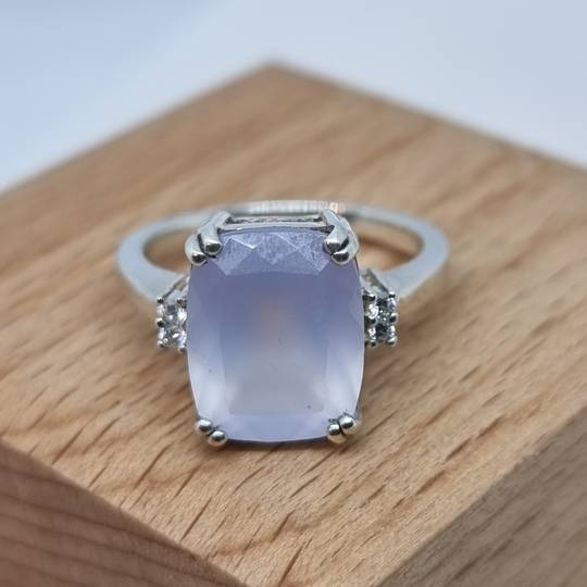 Sterling silver cushion cut chalcedony ring