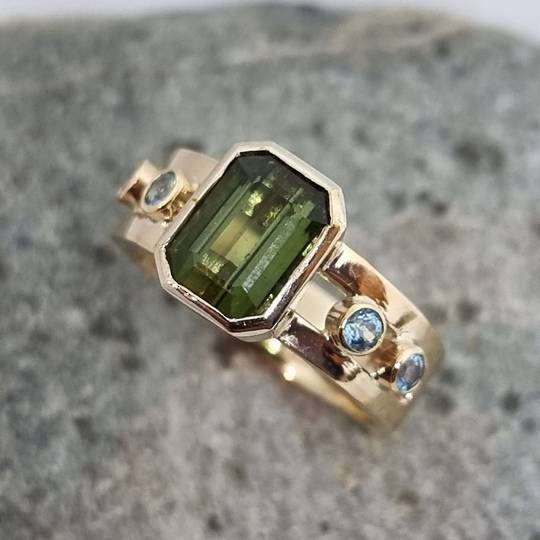 9ct gold tourmaline and topaz ring, made in NZ