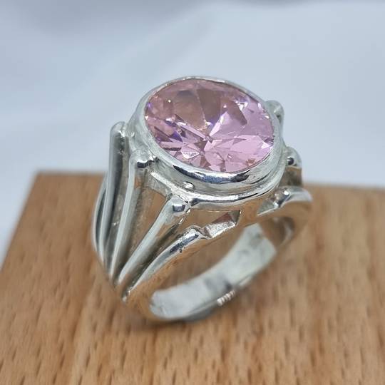 Made in New Zealand, sterling silver pink gemstone ring - Size M