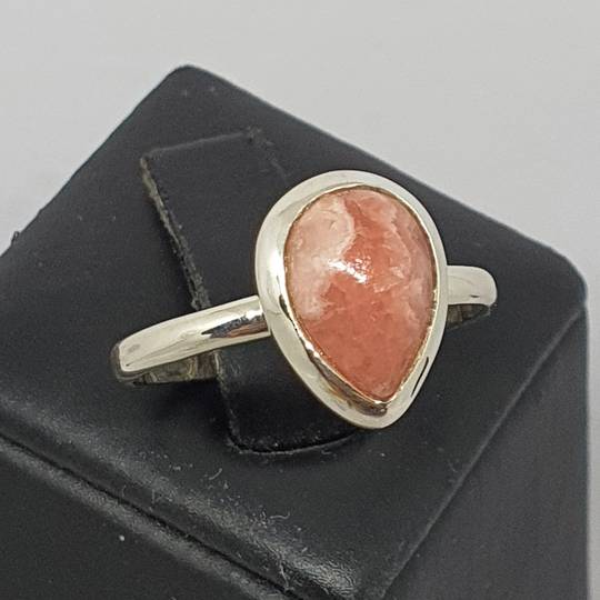Teardrop rhodochrosite gemstone ring