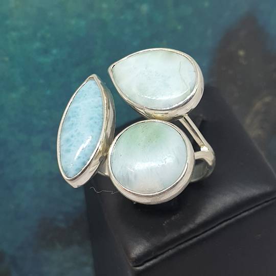 Sterling silver larimar gemstone ring