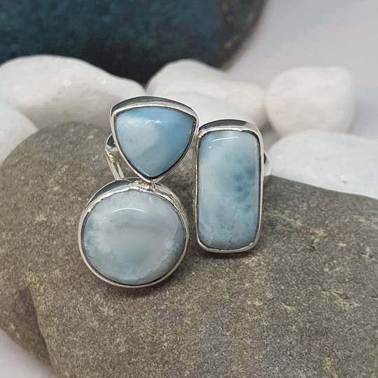 Sterling silver larimar gemstone ring