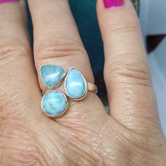 Sterling silver larimar gemstone ring