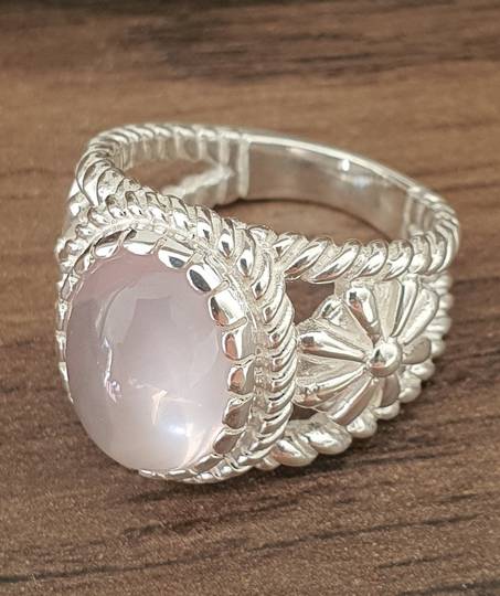 Sterling silver rose quartz flower ring - Size M and R