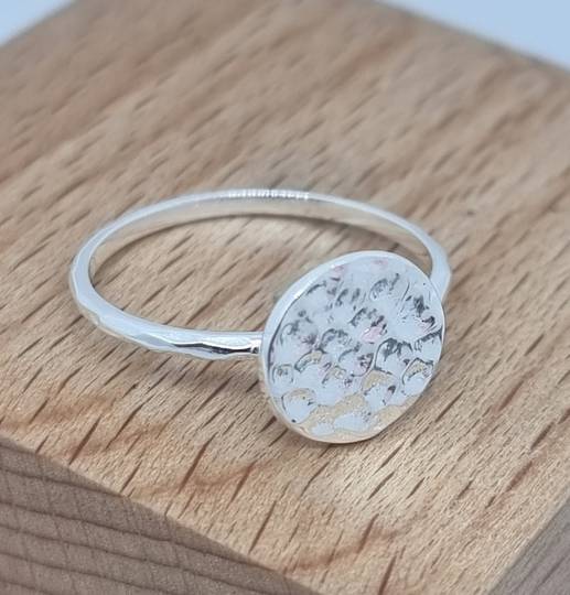 Sterling silver stacking ring with hammered band