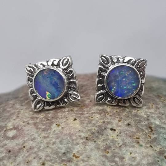 Sterling silver opal stud earrings
