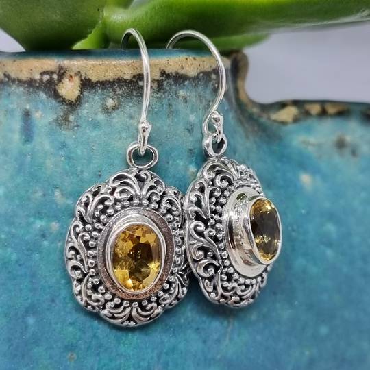Sterling silver citrine gemstone hook earrings