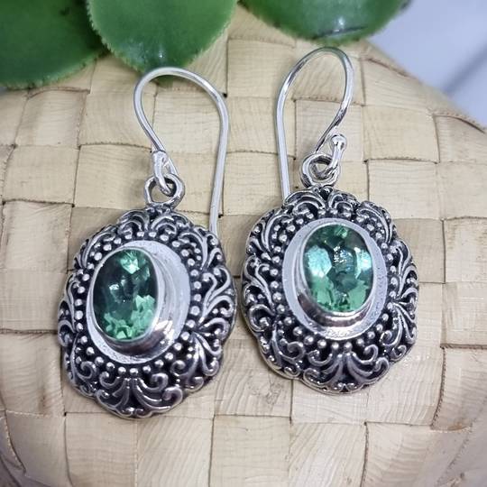 Sterling silver green quartz gemstone hook earrings