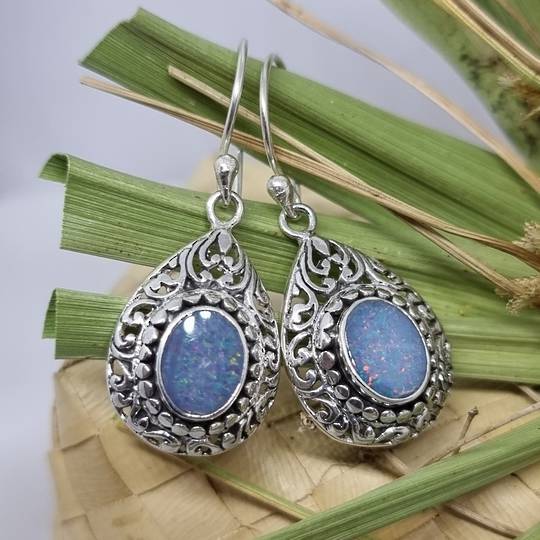 Sterling silver fabulous opal earrings