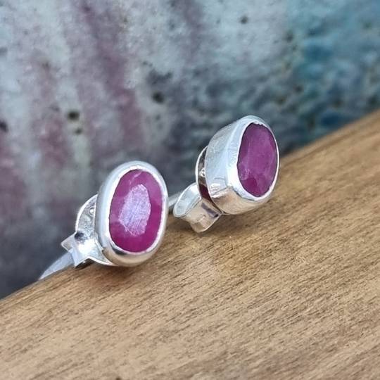 Sterling silver ruby gemstone stud earrings