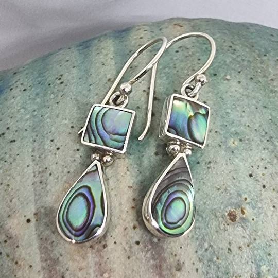 Sterling silver paua shell hook earrings