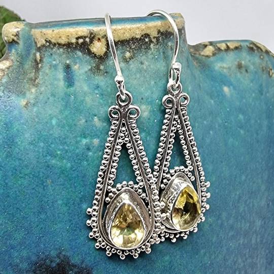 Sterling silver long citrine earrings