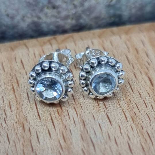 Sterling silver blue topaz gemstone stud earrings