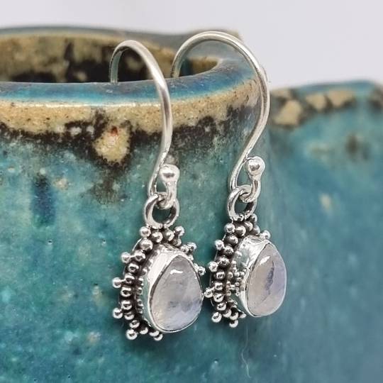 Silver teardrop moonstone earrings