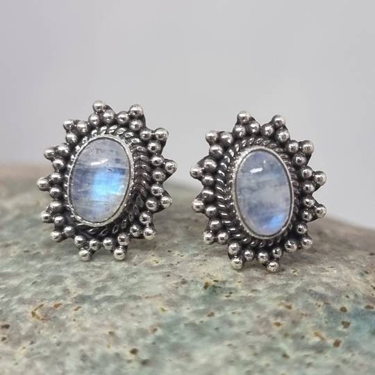 Sterling silver moonstone stud earrings