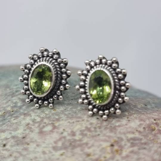 Sterling silver peridot gemstone stud earrings