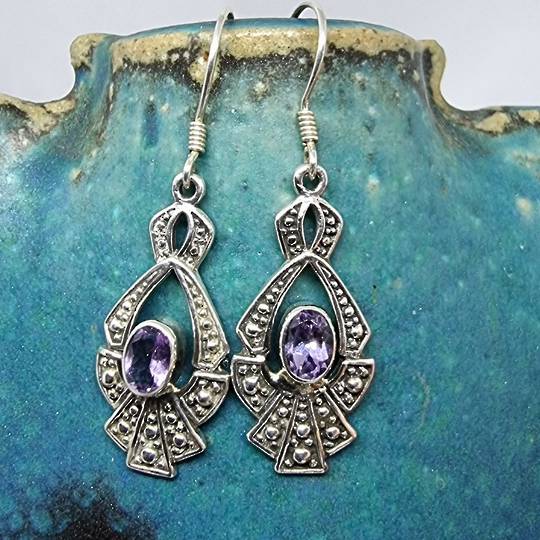 Sterling silver hooked amethyst earrings