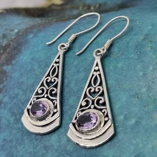 Sterling silver long amethyst earrings