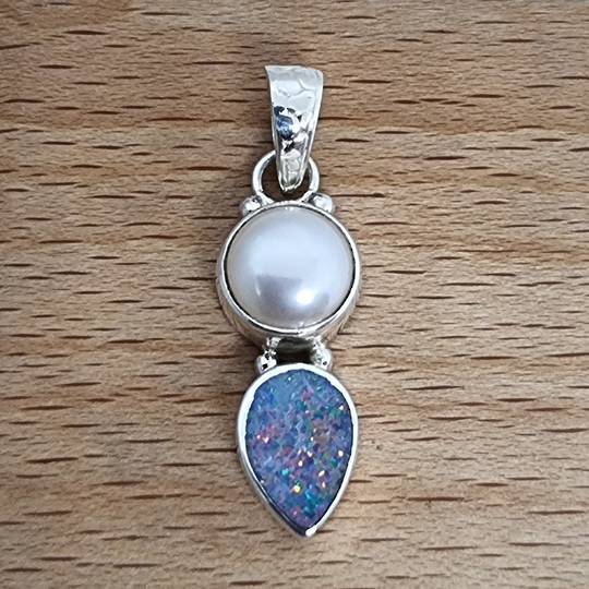 Sterling silver opal and pearl pendant