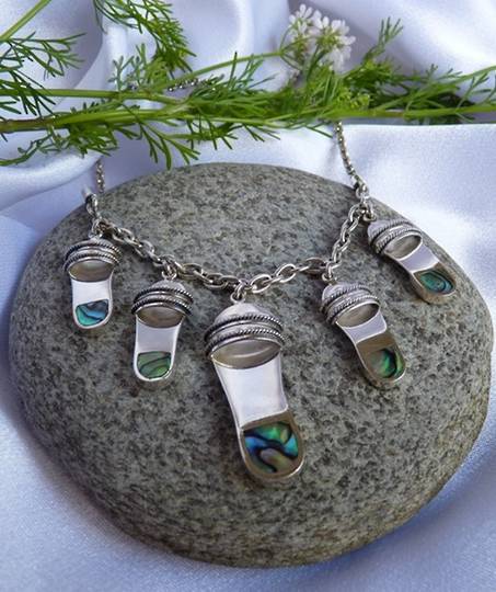 NZ paua shell necklace - silver sandals