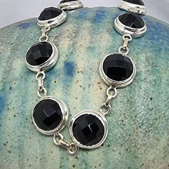 Silver Black Murano - Black Onyx Bracelet I (10mm)