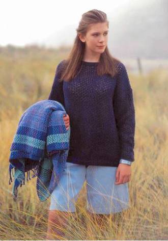 LisaF Vintage Openwork Sweater with Garter Stitch Bands in DK