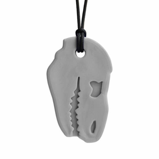 Dino Bite™ Chew Necklace (Light Grey, Soft for MILD Chewing)