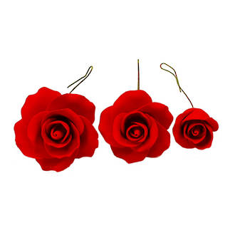 Icing Red Rose Mix, 25mm. 45mm, 65mm roses (box 24)