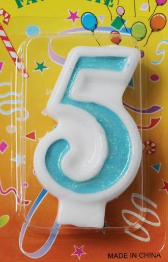 Candle Glitter Blue Number #5 (80mm)