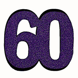 60th Glitter Purple Cake Topper (Card 85x70mm)